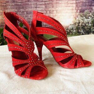 Red leather studded heels